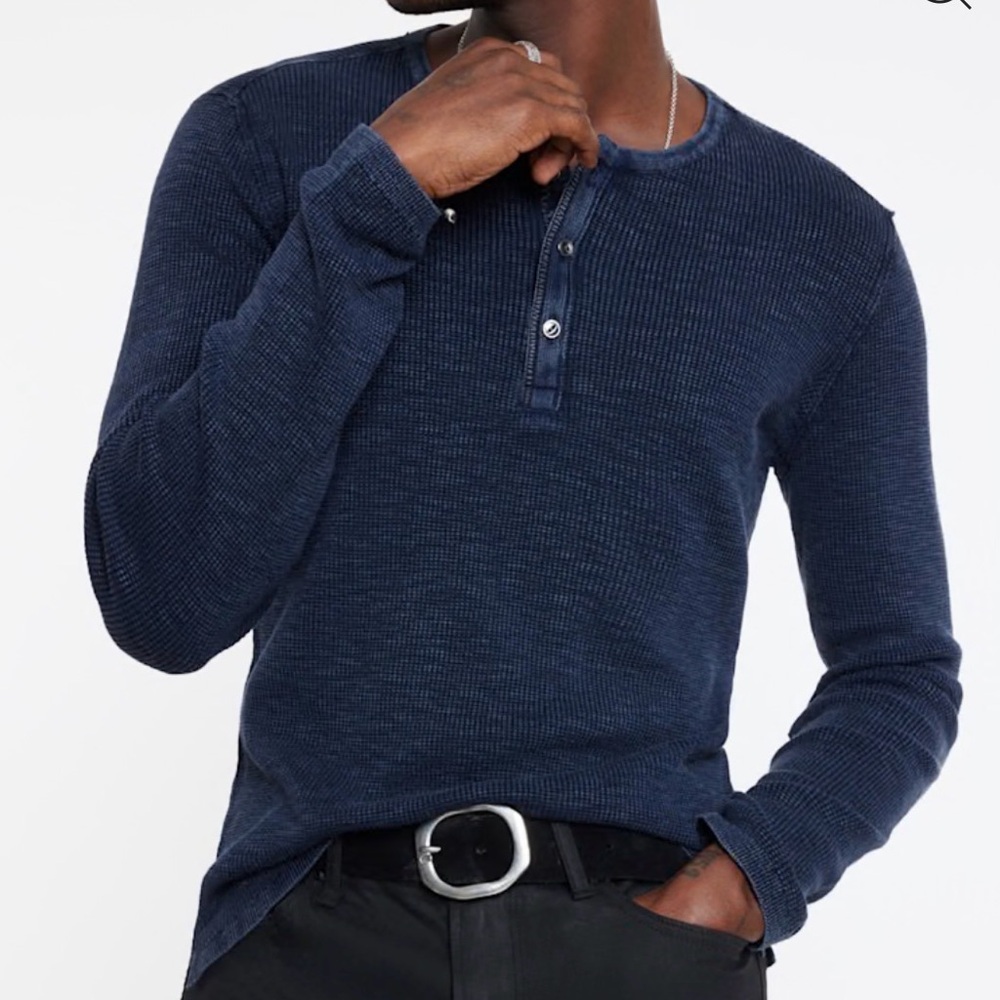 John Varvatos Shirts | Navy Waffle Henley Long Sleeve Shirt
